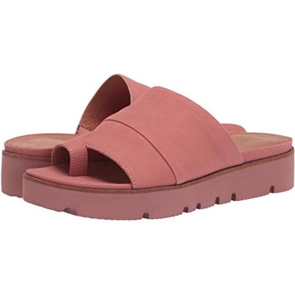 Gentle Souls by Kenneth Cole Pink Leather Toe Thong Platform Slides Sandals  6.5 - Picture 14 of 14